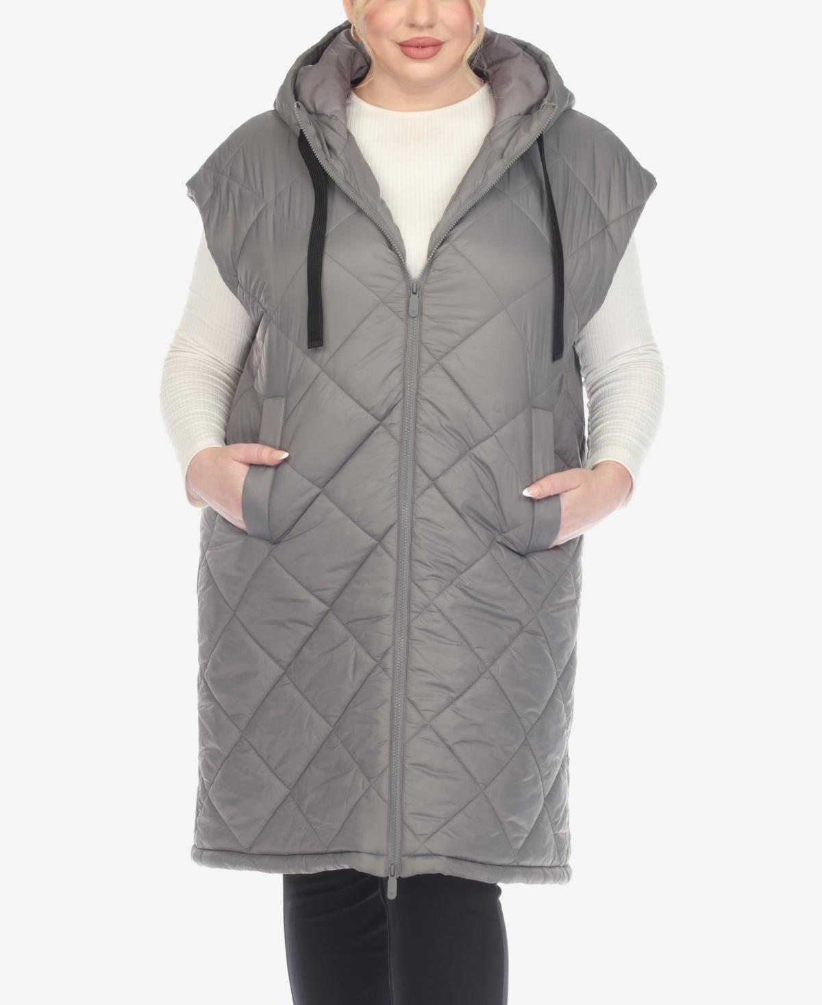 White Mark Plus Size Diamond Quilted Hooded Puffer Vest Product Image