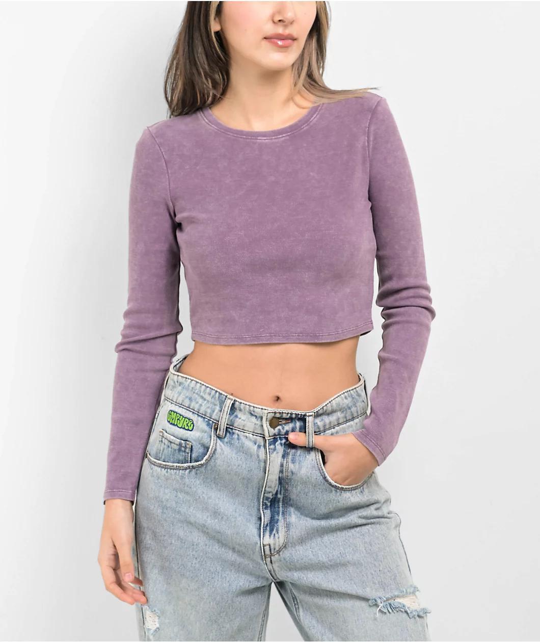 Ninth Hall Fundamentals Sylvie Purple Fitted Crop Long Sleeve T-Shirt Product Image