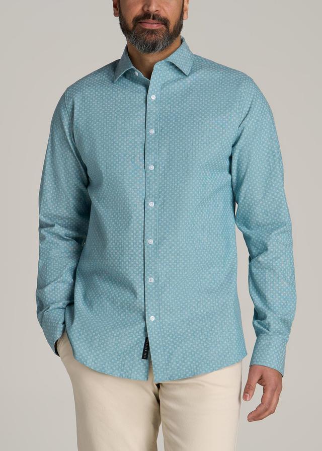 Stretch Linen Dress Shirt for Tall Men in Misty Teal Dobby Product Image