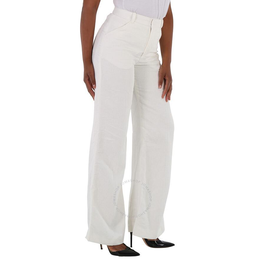 Chloe Ladies Iconic Milk Flared Ribbed Trousers In White Product Image