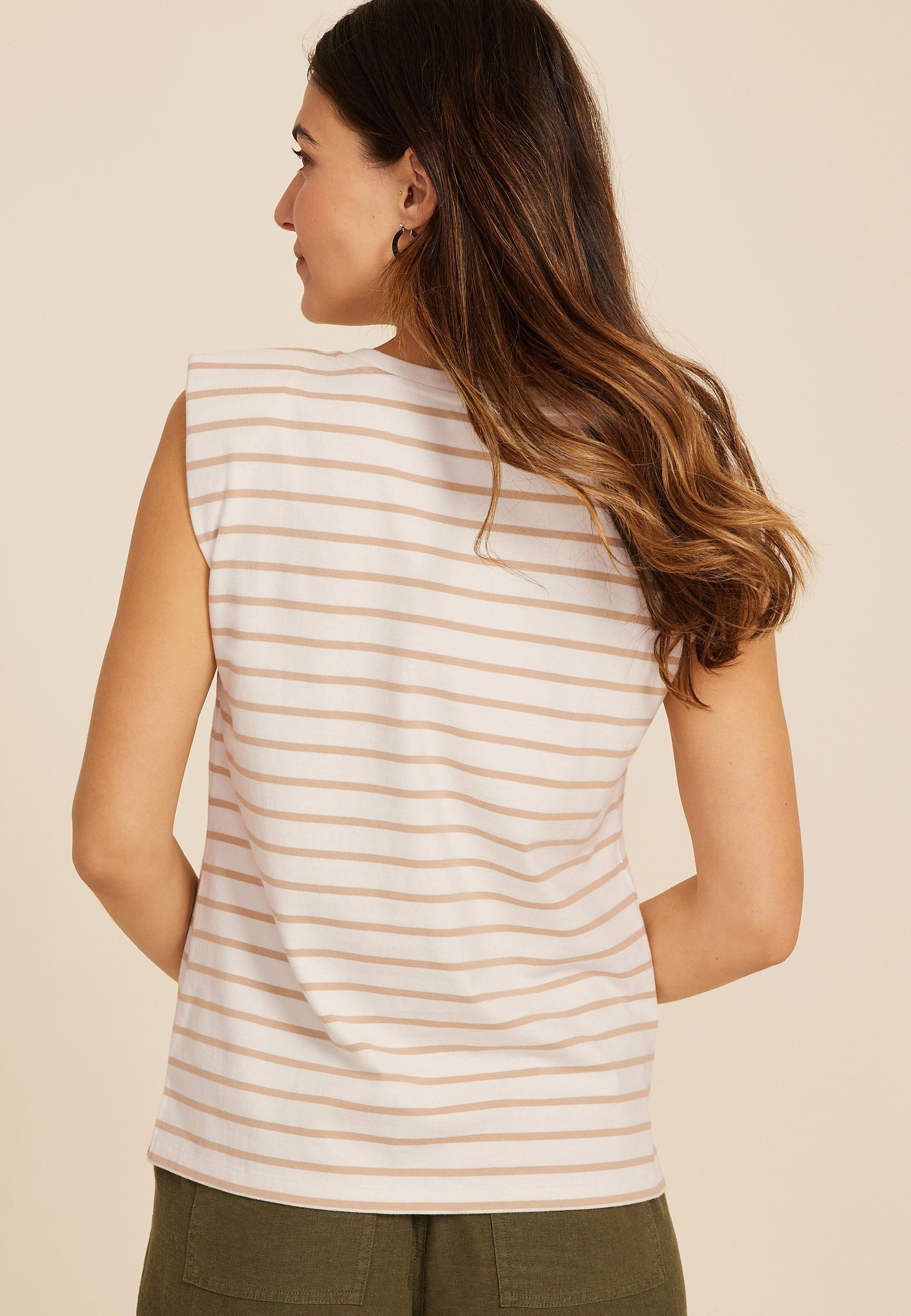 Striped Padded Shoulder Tank Top Product Image