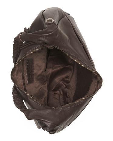 Large Leather Half Moon Top Zip Hobo With Whipstitch for Women Product Image