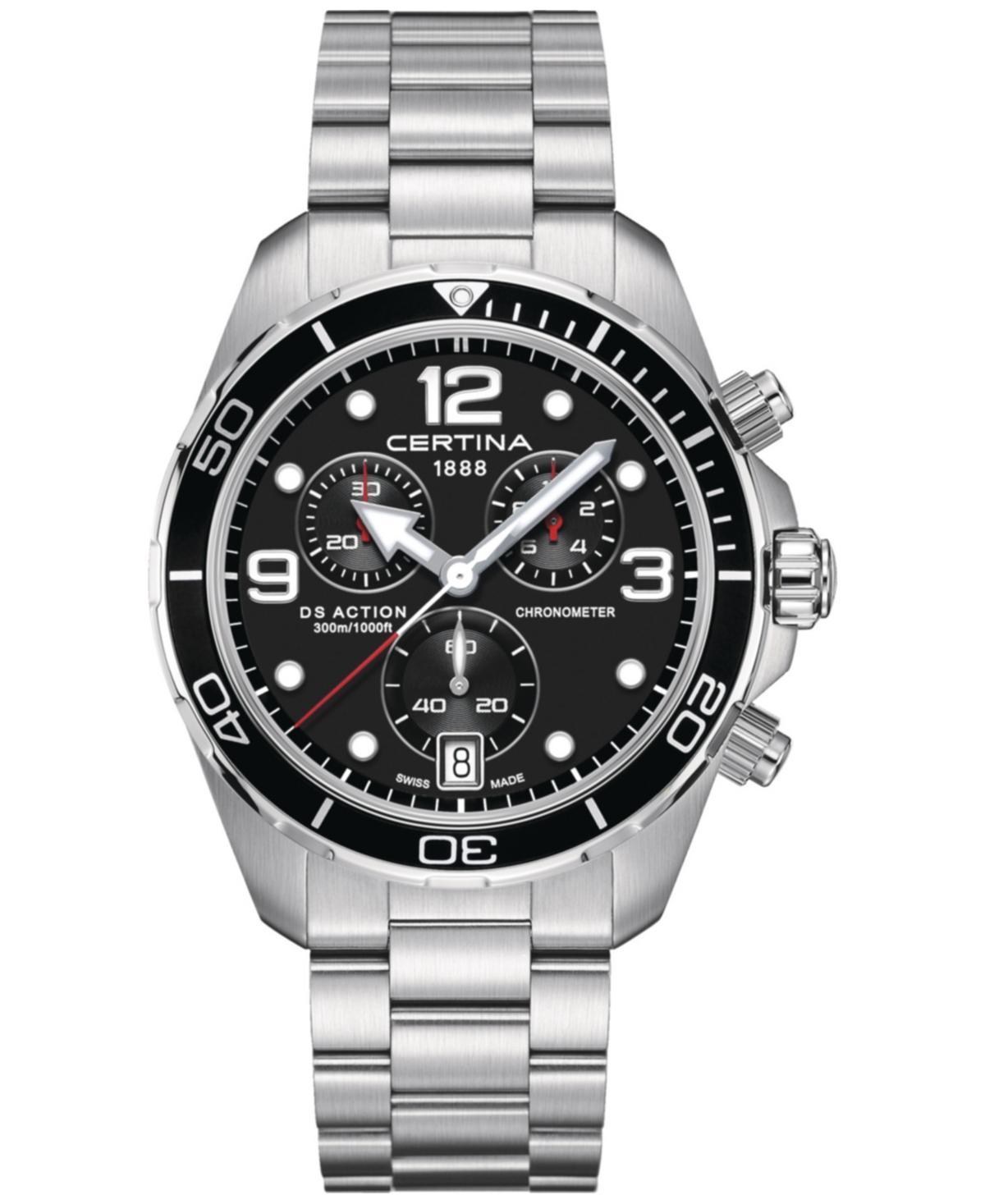 Certina Mens Swiss Chronograph Ds Action Stainless Steel Bracelet Watch 43mm - Black Product Image