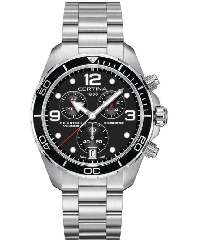 Certina Mens Swiss Chronograph Ds Action Stainless Steel Bracelet Watch 43mm - Black Product Image