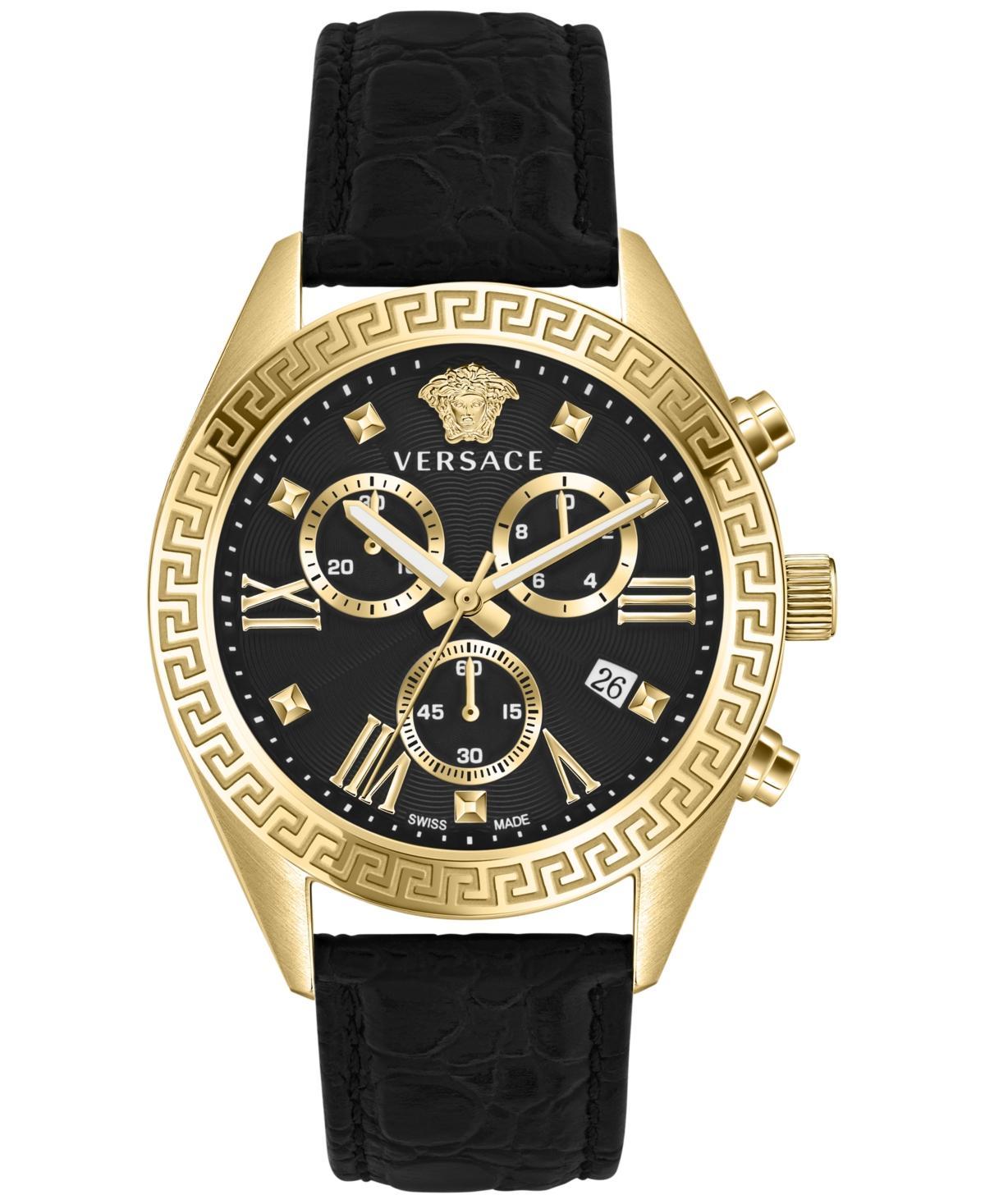 Womens Greca Chrono Goldtone Stainless Steel & Leather Watch Product Image