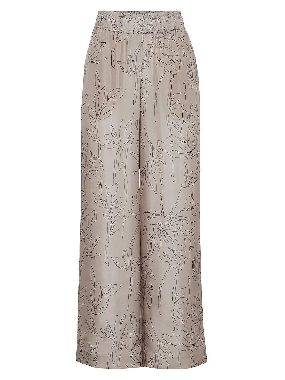 Magnolia Outline Printed Silk Pants Product Image