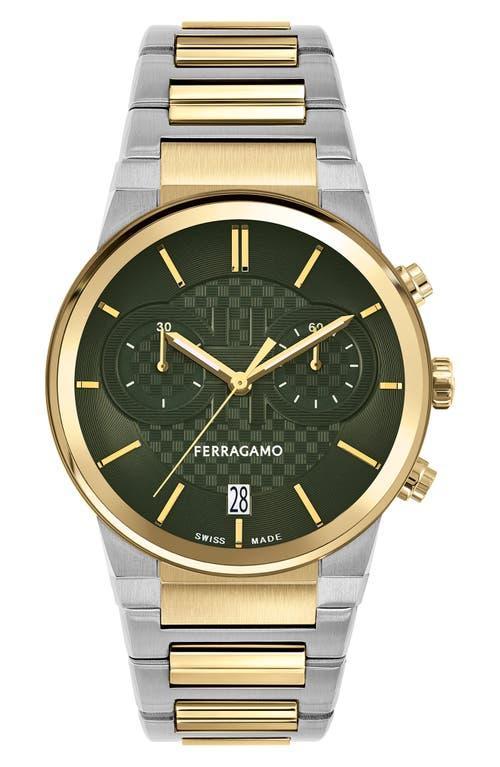 Salvatore Ferragamo Mens Swiss Chronograph Two-Tone Stainless Steel Bracelet Watch 41mm Product Image