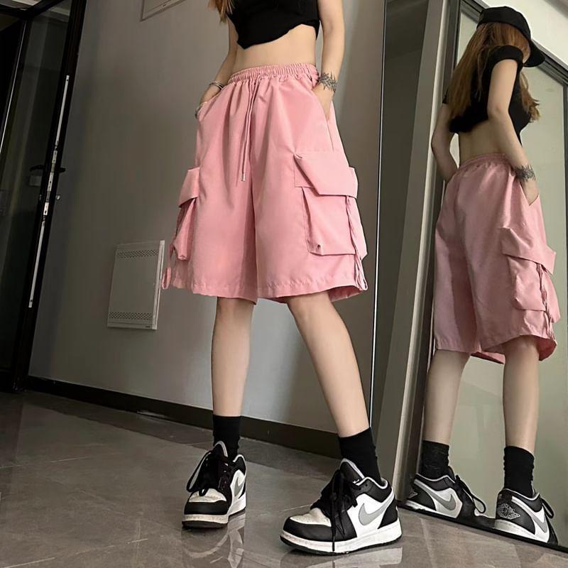 Mid Rise Plain Drawstring Shorts Product Image