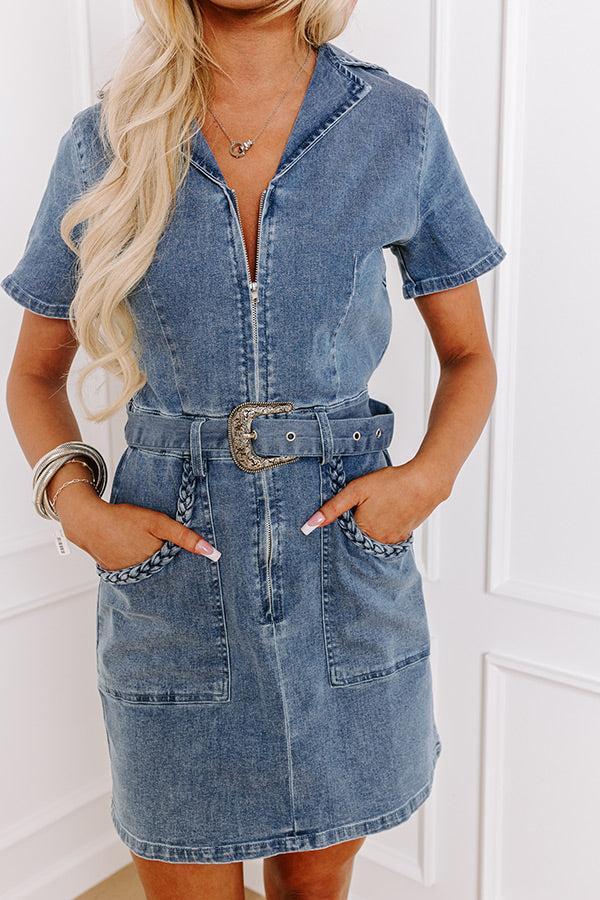 Western Charm Denim Mini Dress in Medium Wash Product Image