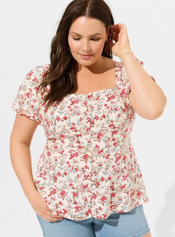 Peplum Challis Puff Short Sleeve Top product image