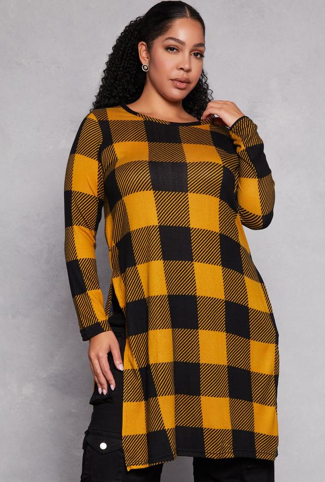 Womens Plus Size Buffalo Plaid Side Slit Tunic Top Product Image