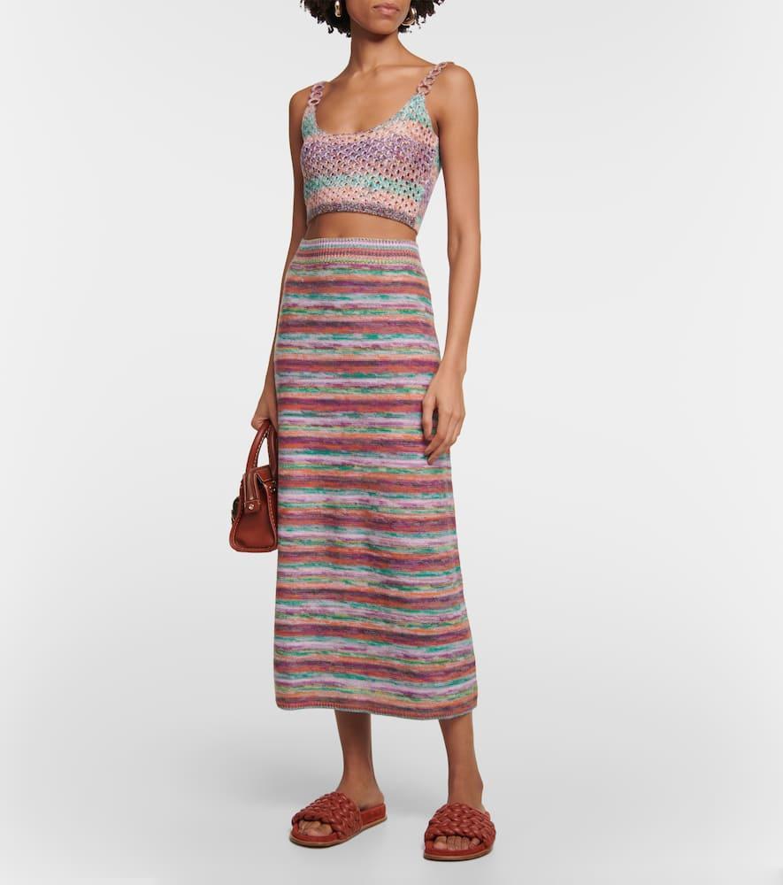 Striped Wool And Cashmere-blend Midi Skirt In Multicolor Black Product Image