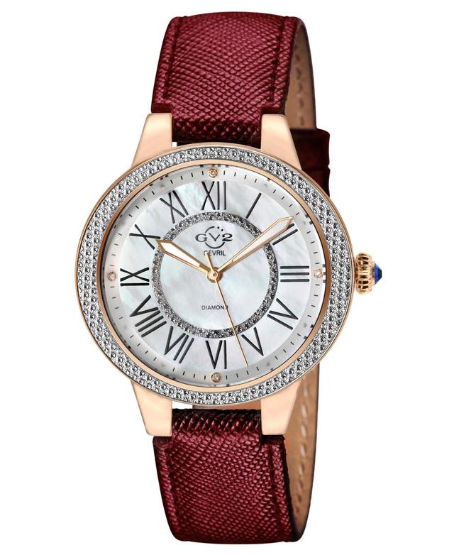 GV2 By Gevril Womens Astor Ii Maroon Leather Watch 38mm - Maroon Product Image