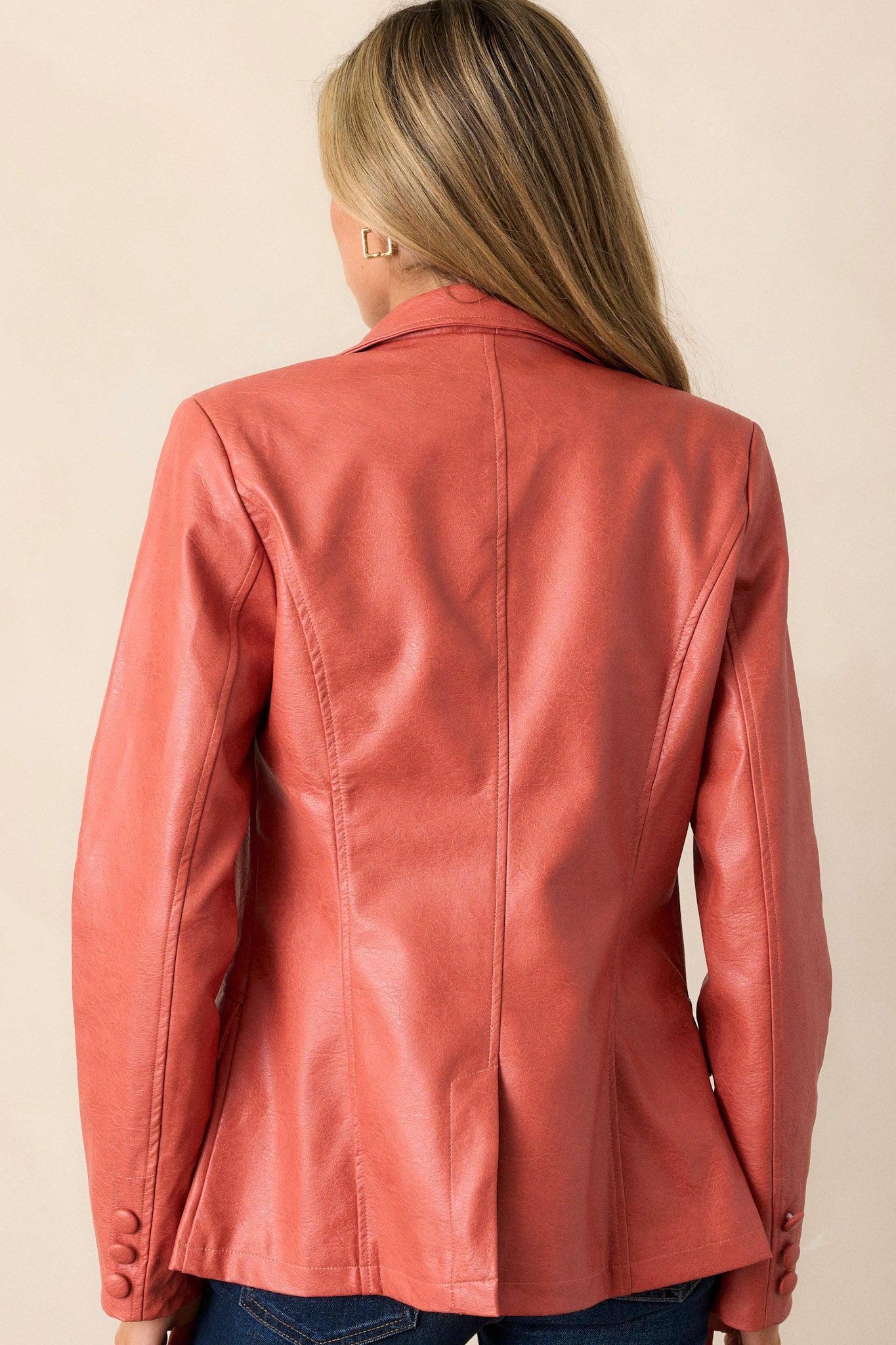 Faded Memories Red Orange Faux Leather Jacket Product Image