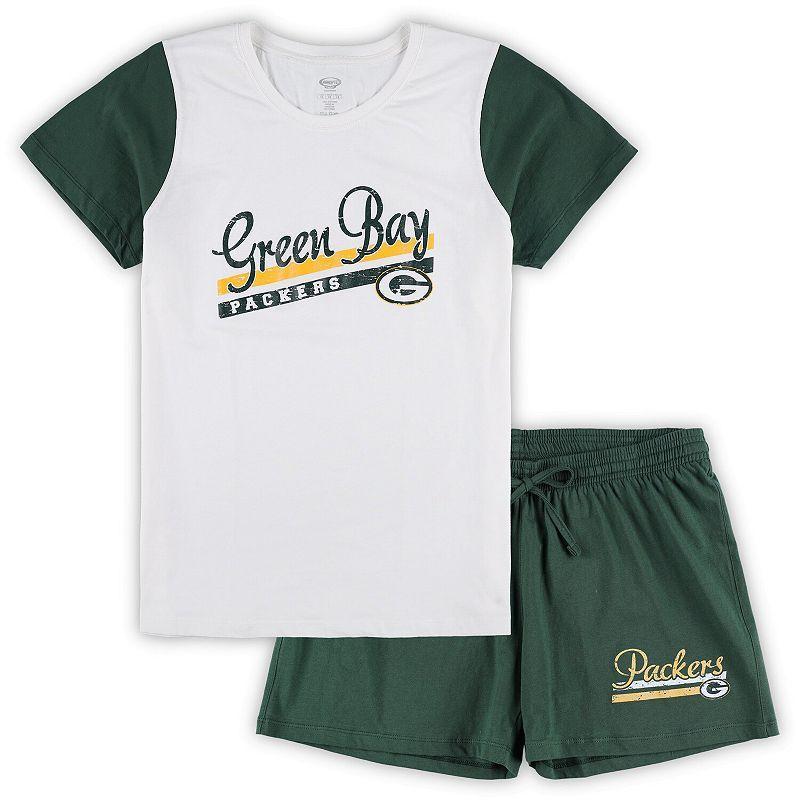 Womens Concepts Sport /Green Green Bay Packers Plus Size Downfield T-Shirt & Shorts Sleep Set Product Image