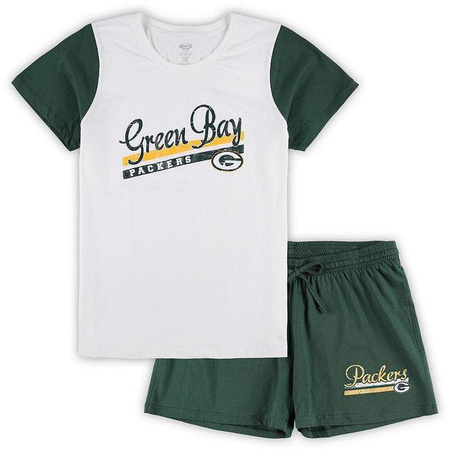 Womens Concepts Sport White Green Bay Packers Plus Size Downfield T-shirt and Shorts Sleep Set - White Product Image