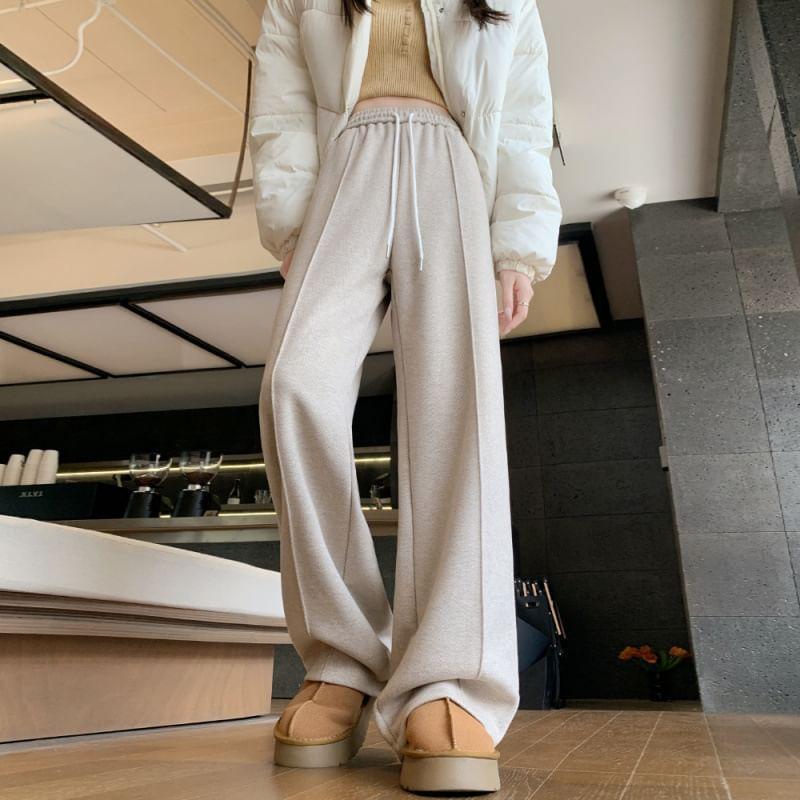 Drawstring Waist Plain Wide Leg Slacks Product Image