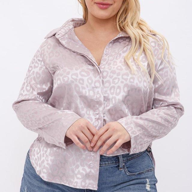 Plus Satin Grey Leopard Top Product Image