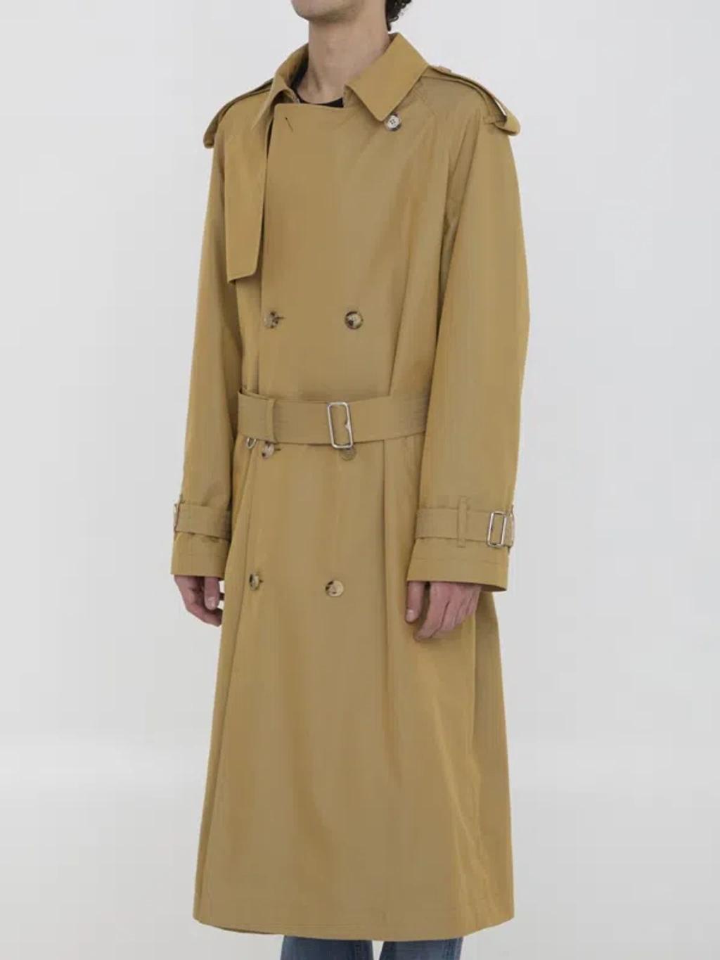 BURBERRY Gabardine Long Trench Coat In Beige Product Image