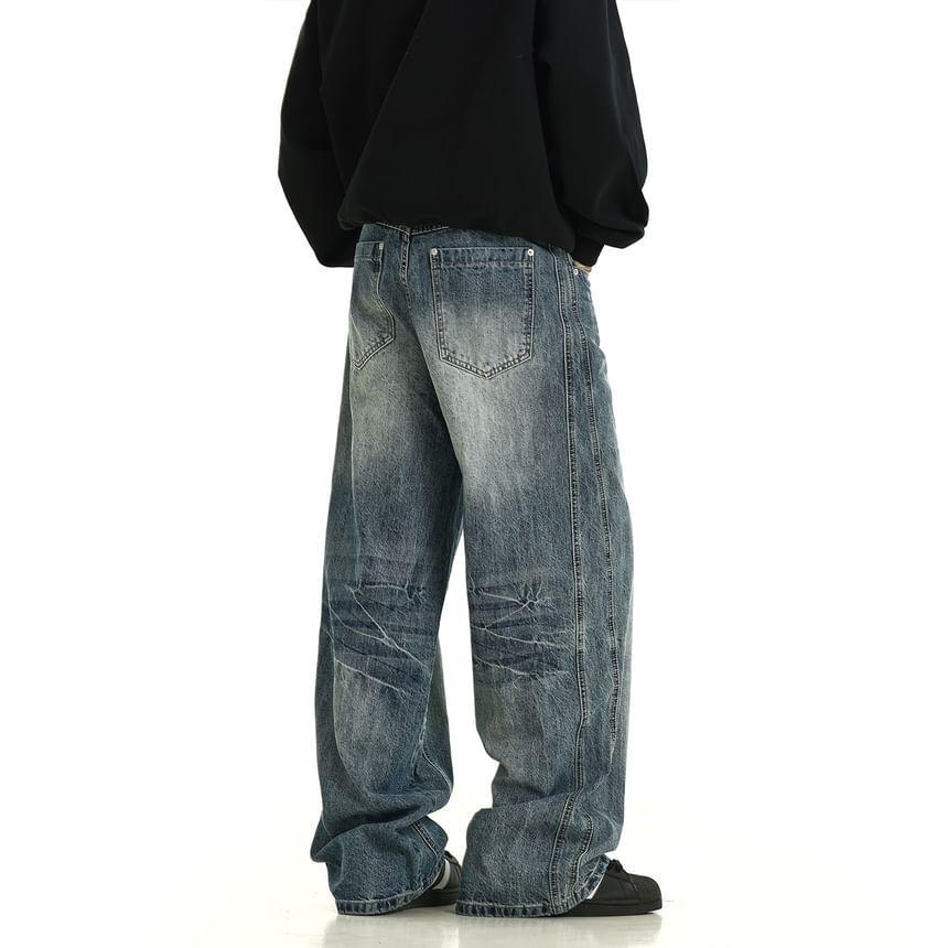 Mid Rise Washed Straight Leg Jeans Product Image