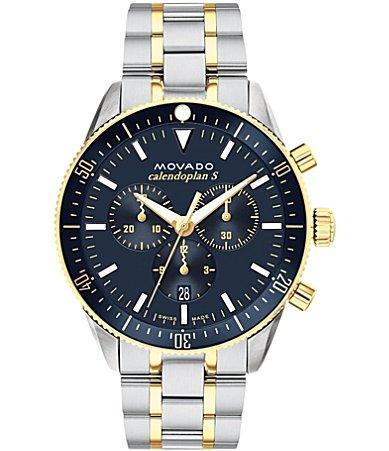 Movado Mens Heritage Quartz Chronograph Navy Dial Two Tone Stainless Steel Bracelet Watch Product Image