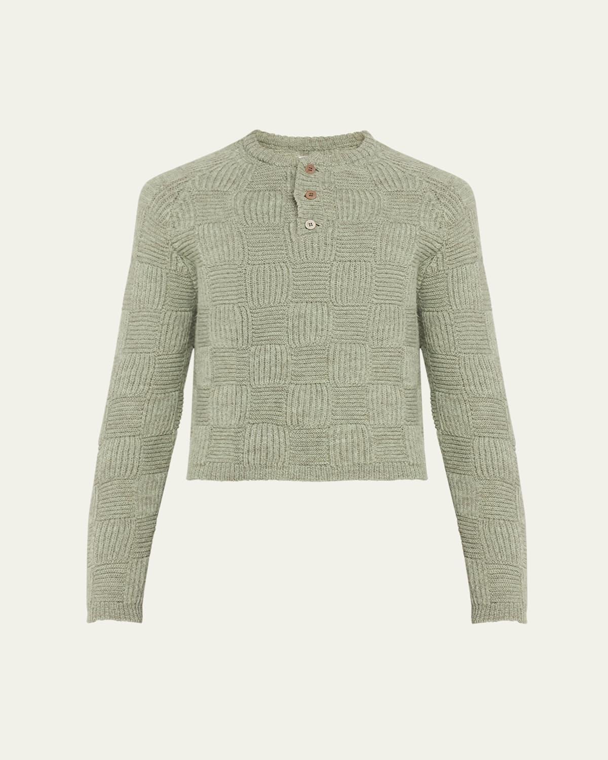 Mens Checker Stitch Henley Sweater Product Image