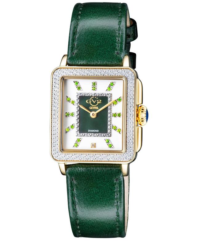 GV2 by Gevril Womens Padova Gemstone Swiss Quartz Diamond Accent Green Hand Made Italian Leather Strap Watch 27mm x 30mm Product Image