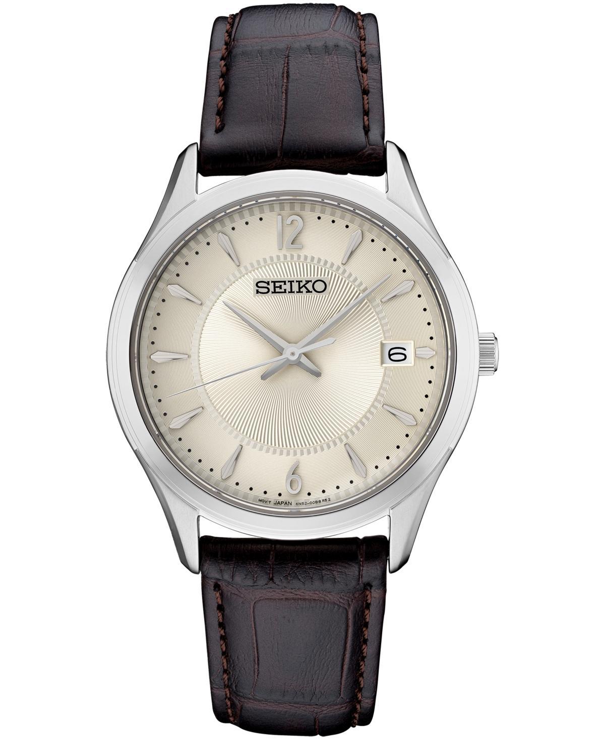 Seiko Womens Essential Brown Leather Strap Watch 30mm - Blush Product Image