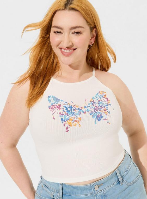 Butterfly Everyday Rib Goddess Neck Crop Top Product Image