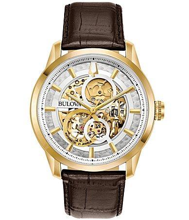 Bulova Mens Sutton Automatic Brown Leather Strap Watch Product Image