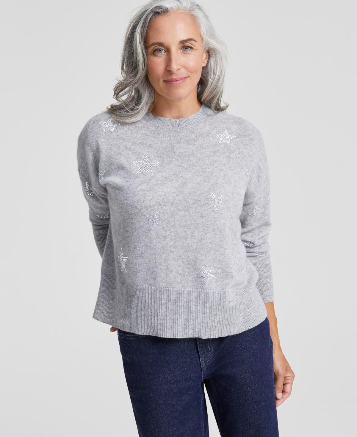 Charter Club Womens Embellished Star Long-Sleeve 100% Cashmere Sweater, Created for Macys Product Image