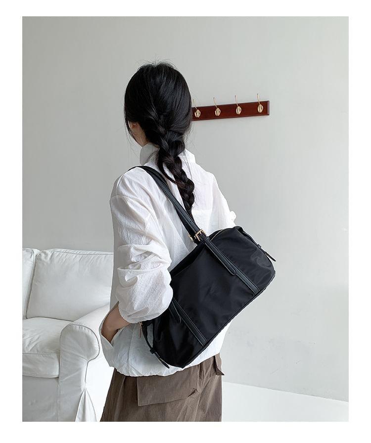 Faux Leather Panel Nylon Tote Bag Product Image