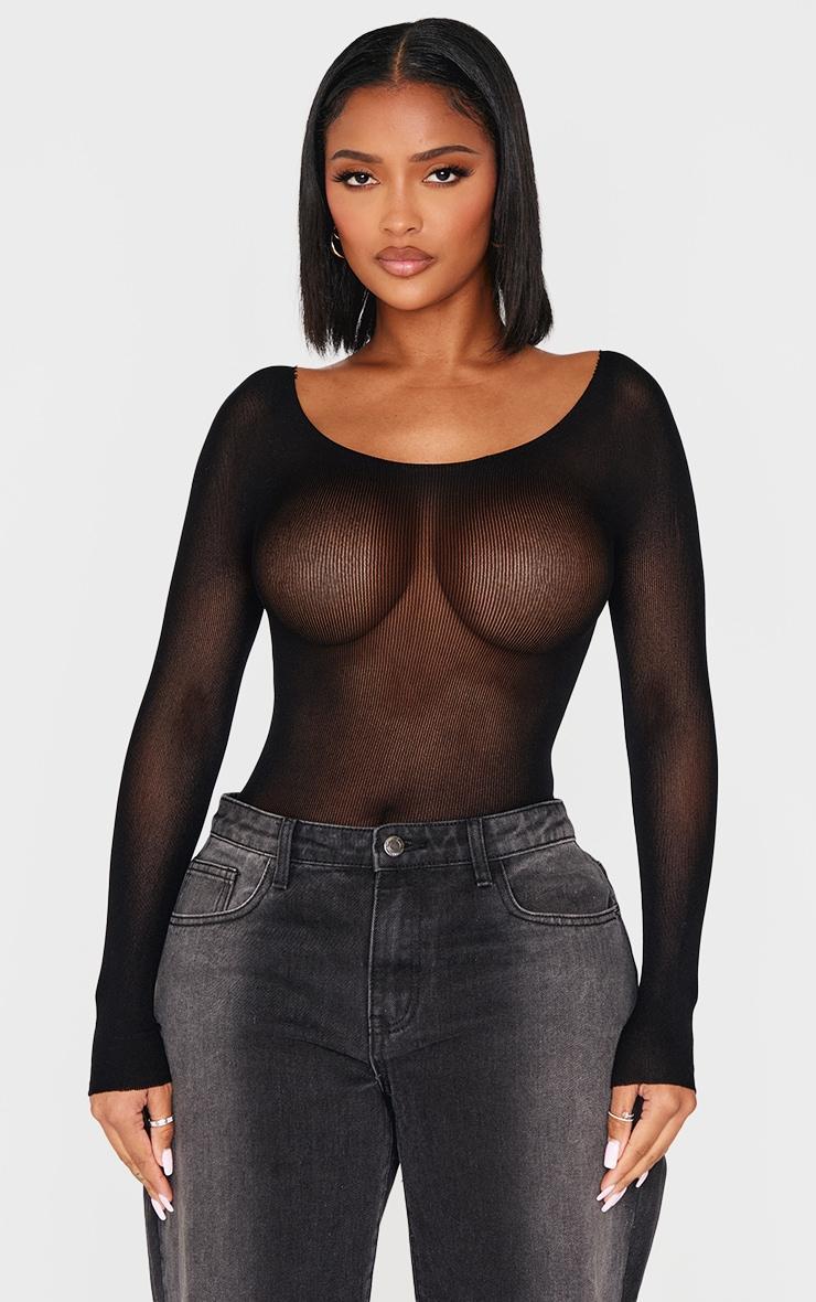 Shape Black Seamless Long Sleeve Bodysuit Product Image