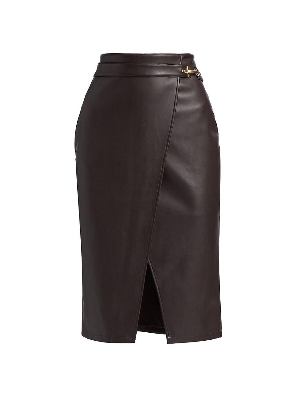 Womens Kyra Vegan-Leather Midi-Skirt product image