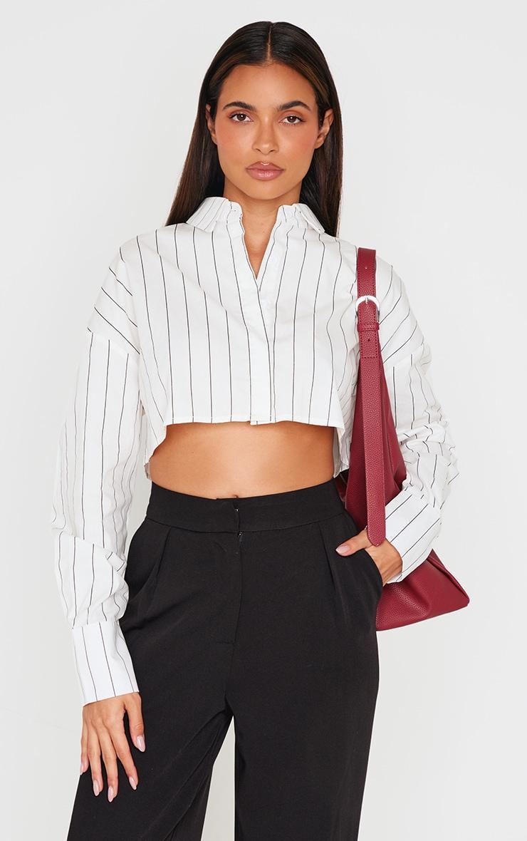 Cream Striped Cropped Shirt Product Image