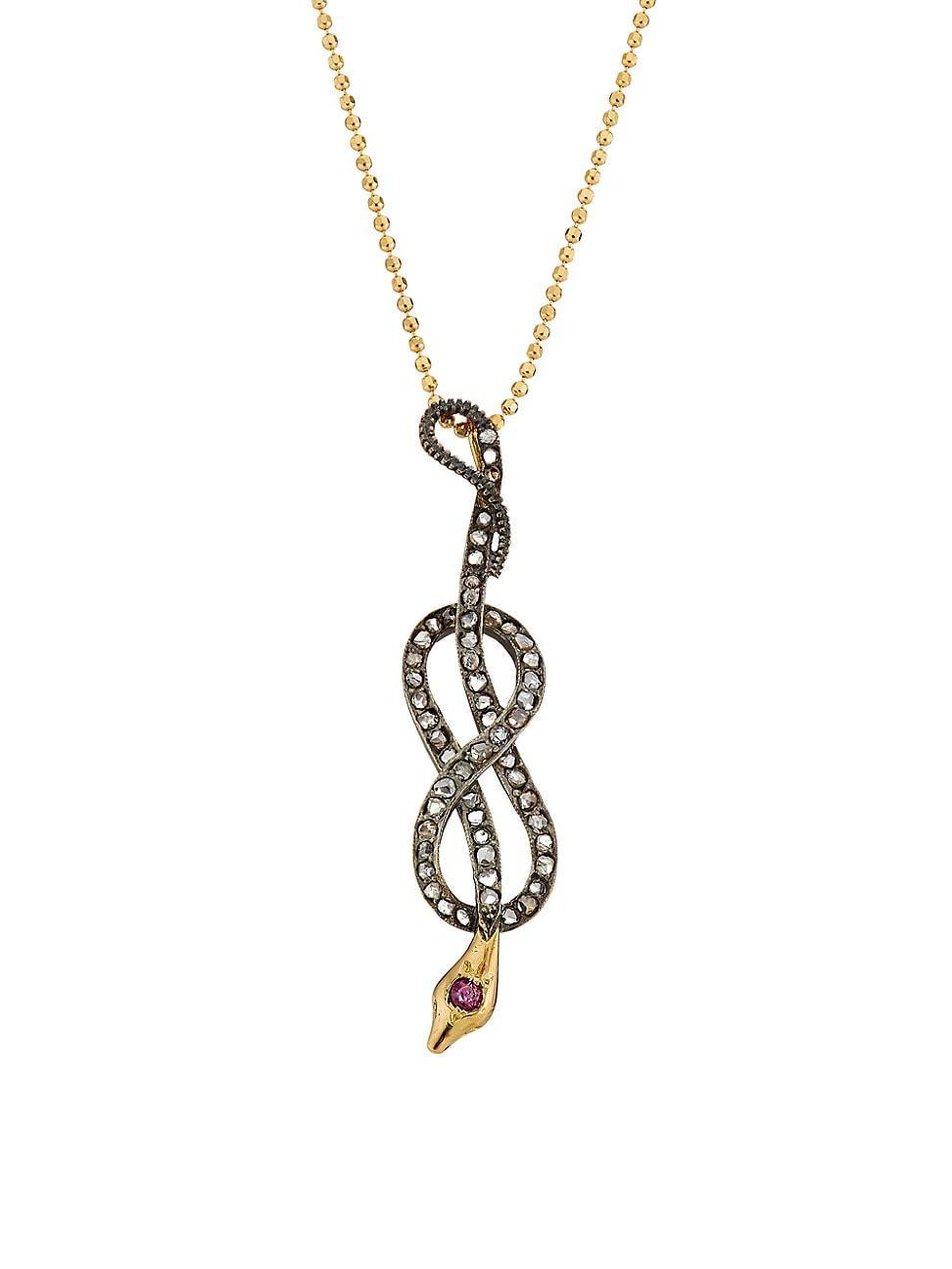 Womens 18K Yellow Gold, 2 TCW Diamond & Ruby Snake Pendant Necklace Product Image