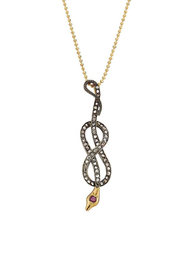 Womens 18K Yellow Gold, 2 TCW Diamond & Ruby Snake Pendant Necklace Product Image