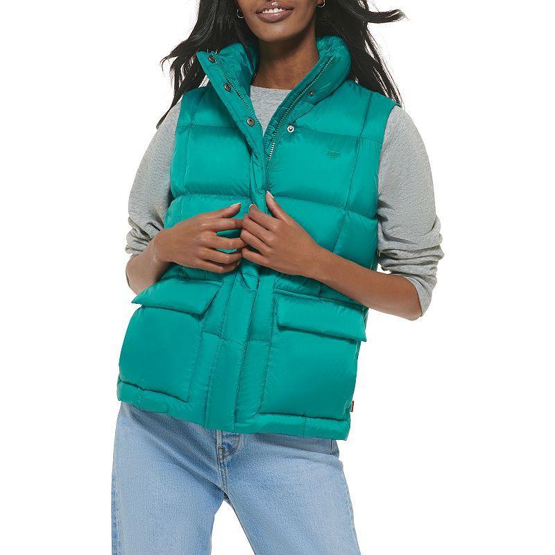 Womens Levis Box Quilted Puffer Vest Green Product Image