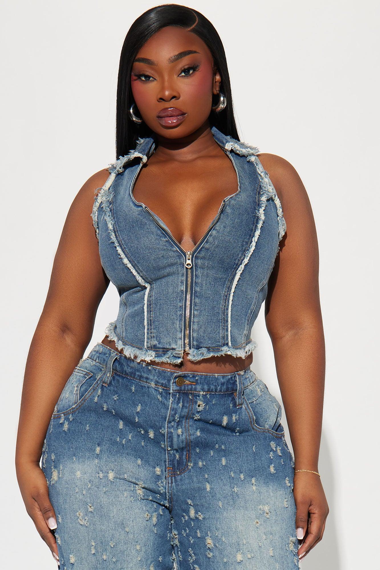 Frankie Distressed Denim Vest Top - Dark Wash Product Image