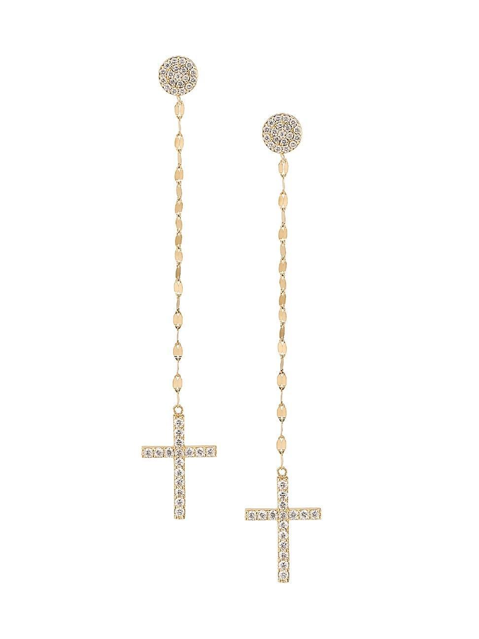 Womens Flawless 14K Yellow Gold & 1.02 TCW Diamond Linear Cross Earrings - Yellow Gold - Yellow Gold Product Image