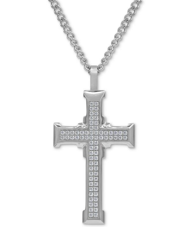 Mens Cubic Zirconia Large Cross 24 Pendant Necklace in Stainless Steel Product Image