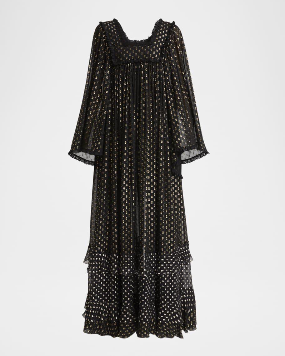 Metallic Polka-Dot Long-Sleeve Maxi Dress product image