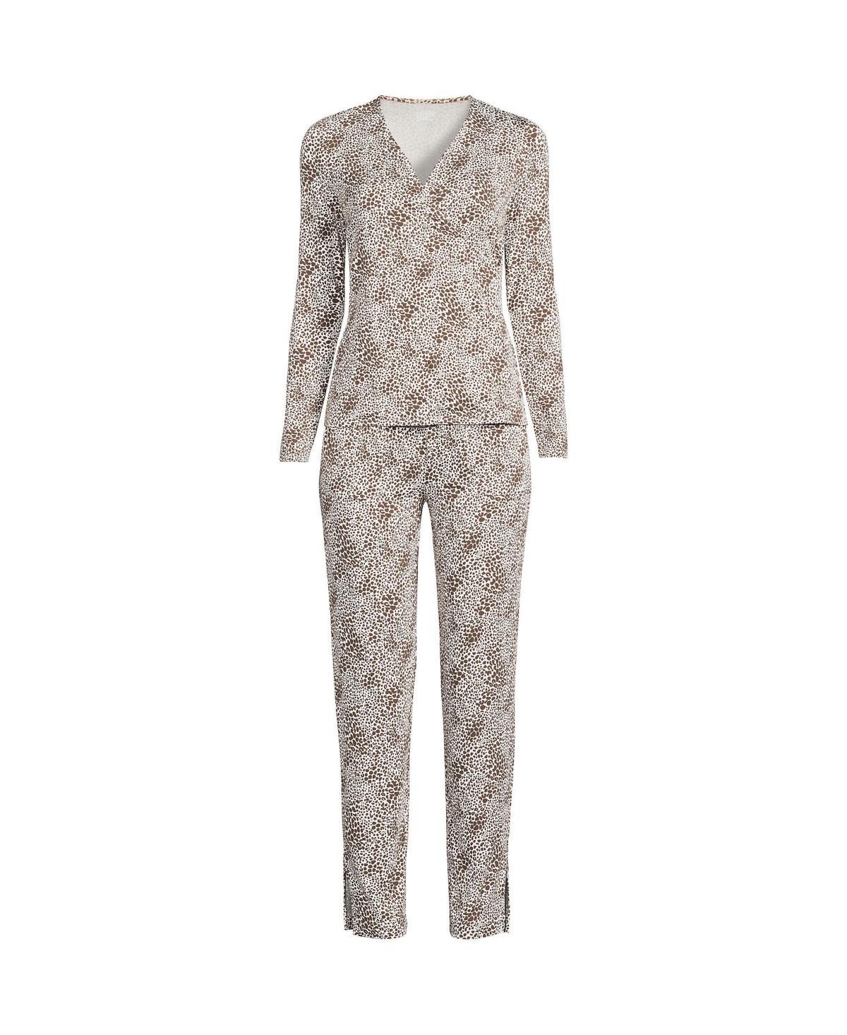 Womens Lands End Cooling Long Sleeve Crossover Pajama Top and Pajama Pants Sleep Set Product Image