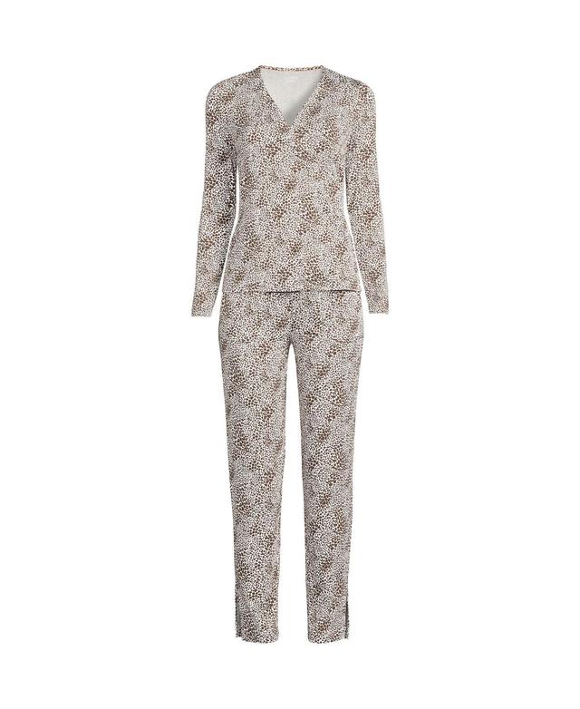 Womens Lands End Cooling Long Sleeve Crossover Pajama Top and Pajama Pants Sleep Set Blue Product Image