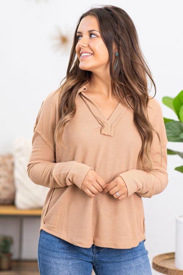 Light Mocha V-Neck With Collar Detail Product Image