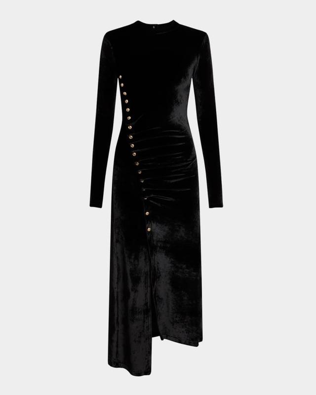 Ruched Velvet Side Button Dress Product Image