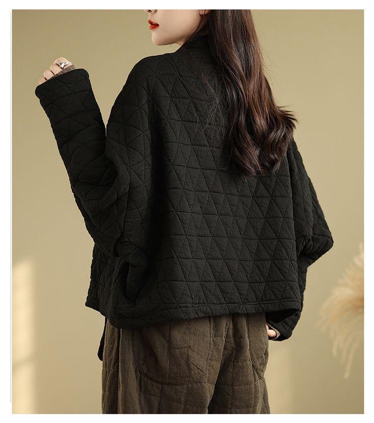 V-Neck Plain Quilted Kimono Jacket Product Image