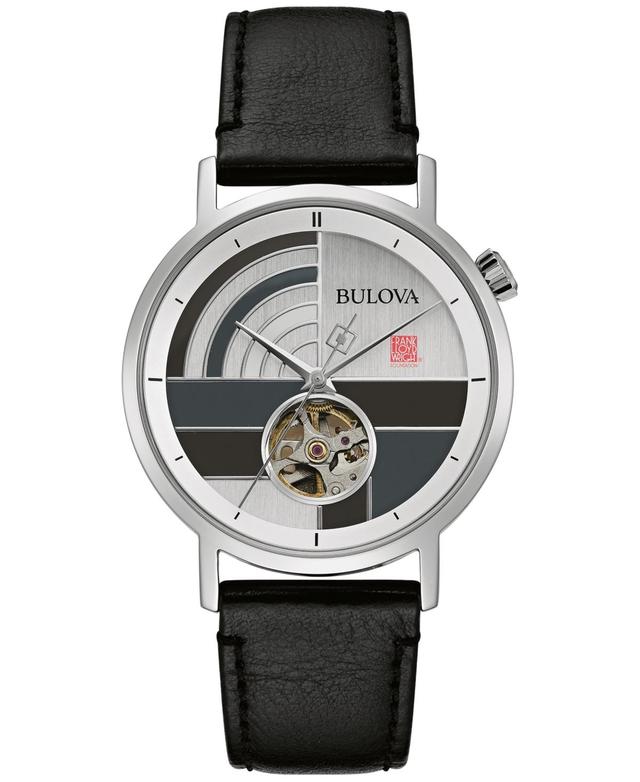 Bulova Mens Automatic Frank Lloyd Wright The Oculus Black Leather Strap Watch 39mm Product Image