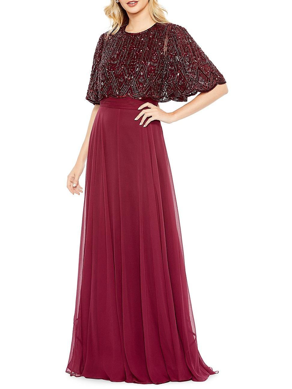 Womens Embellished Flutter-Sleeve A-Line Gown Product Image