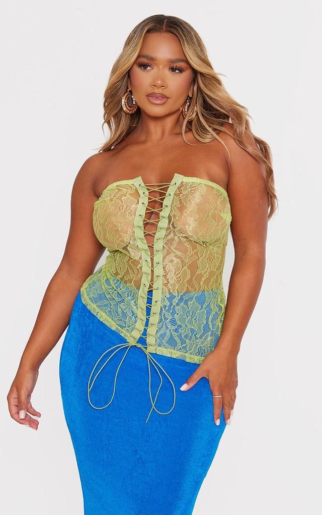 Shape Lime Sheer Lace Tie Front Bandeau Top Product Image